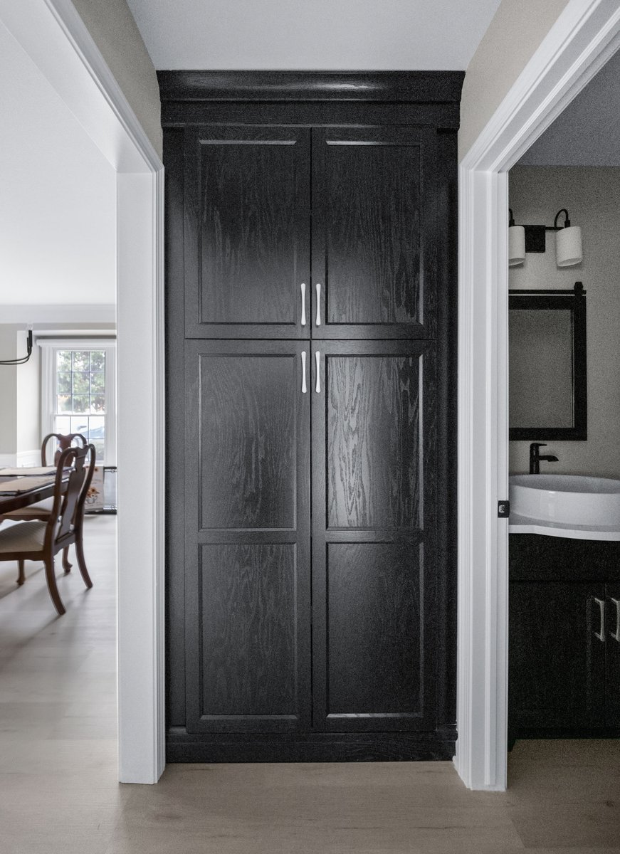 Butler's Pantry - after: Medallion Cabinetry Wallace door style in Oak painted Carriage Black